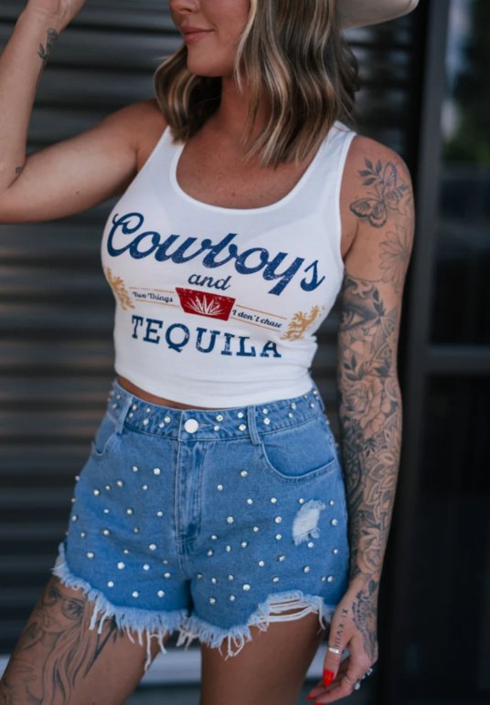 Cowboys & Tequila Coors Style Crop Top - Jabbatheslut