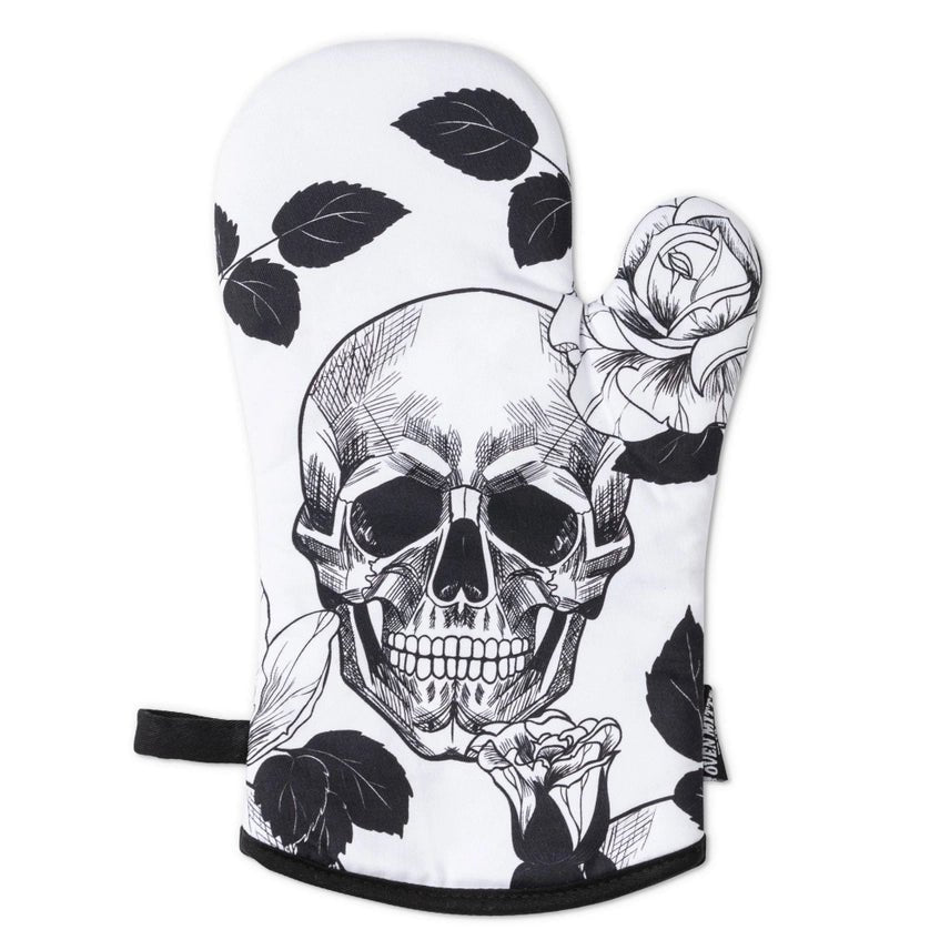 Gothic Black/White Skull Oven Mitt Set with Potholder - Jabbatheslut