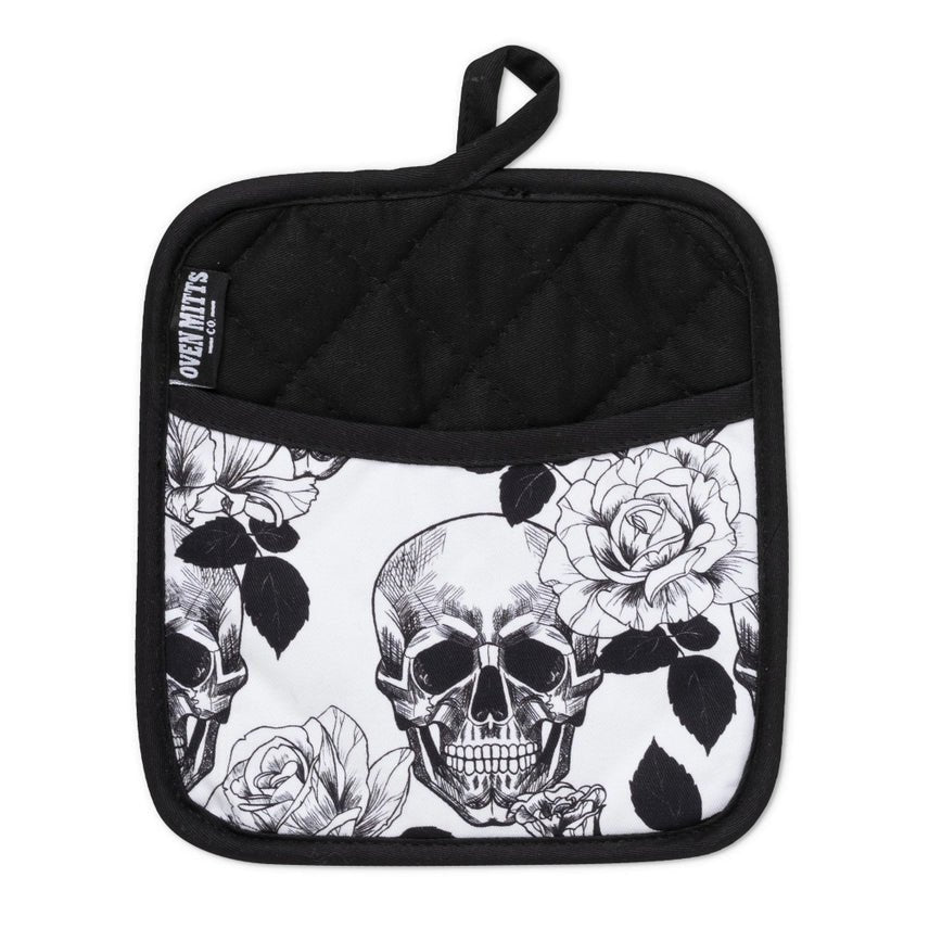 Gothic Black/White Skull Oven Mitt Set with Potholder - Jabbatheslut