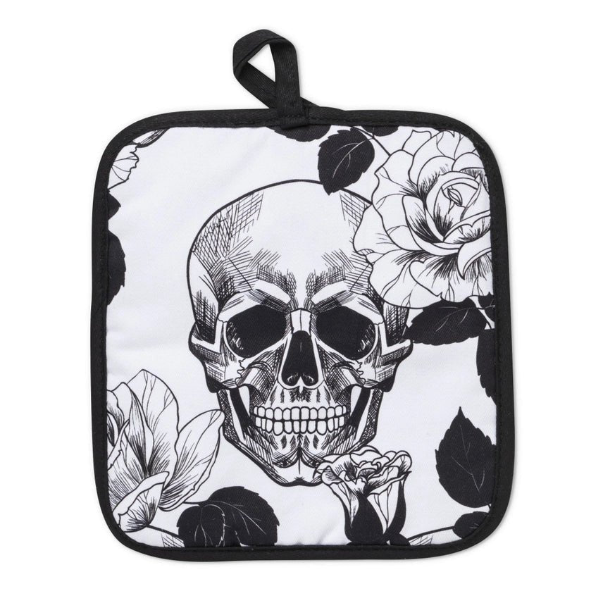 Gothic Black/White Skull Oven Mitt Set with Potholder - Jabbatheslut