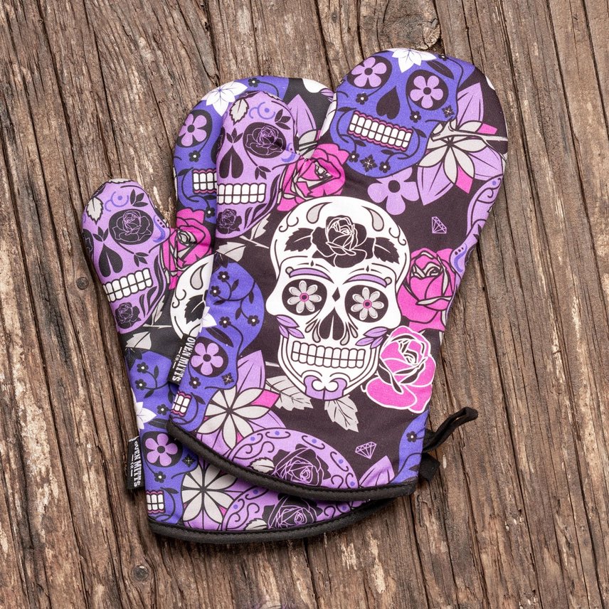 Purple Sugar Skull Oven Mitt Set - Jabbatheslut