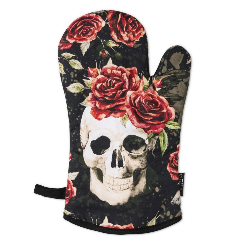 Skull with Roses Oven Mitt Set with Potholder - Jabbatheslut